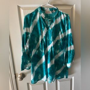 Lemon Grass Women’s Large 3/4 SleeveTurquoise Top